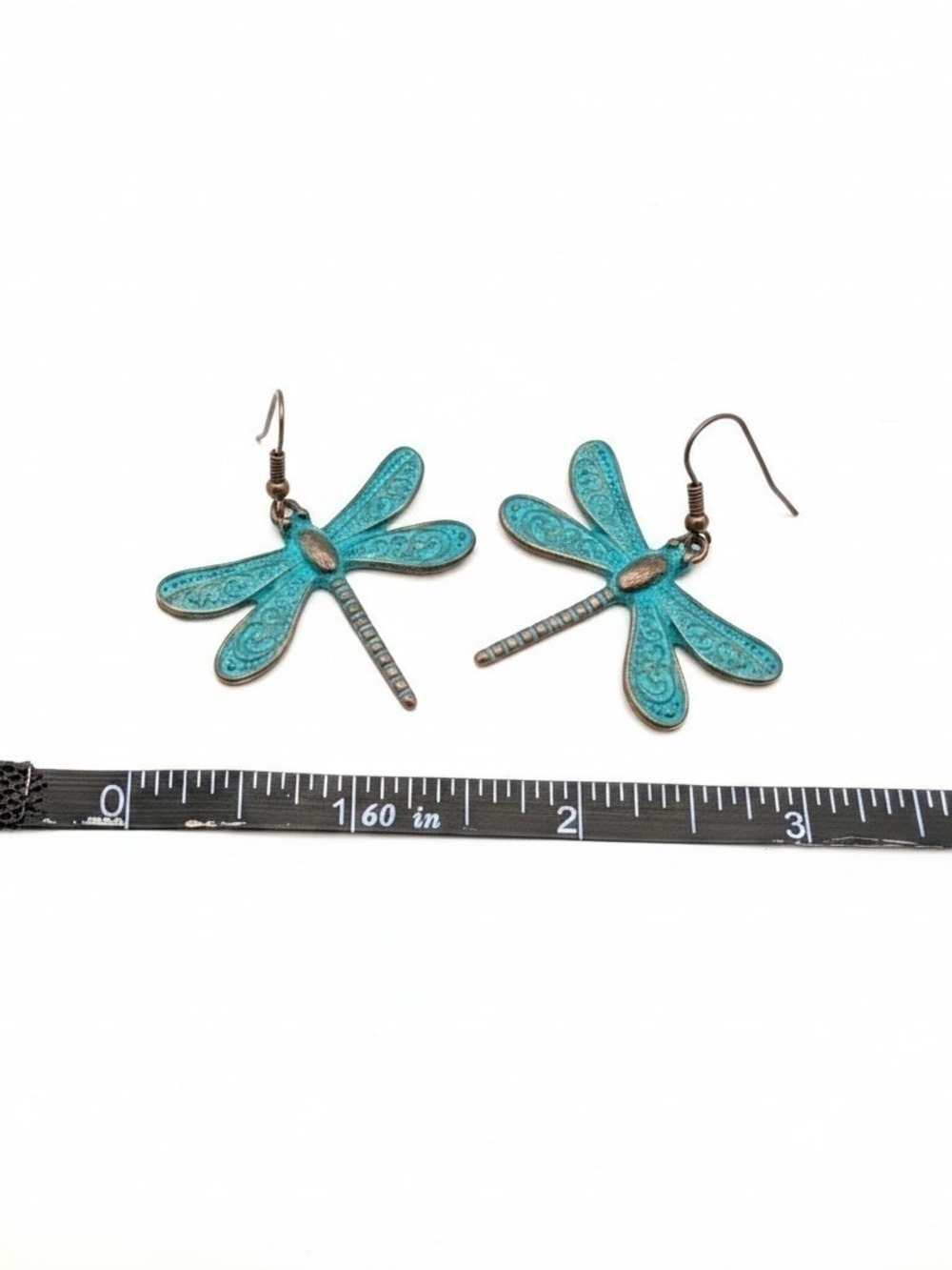 Turquoise Patina Dragonfly Earrings - Picture 3 of 3